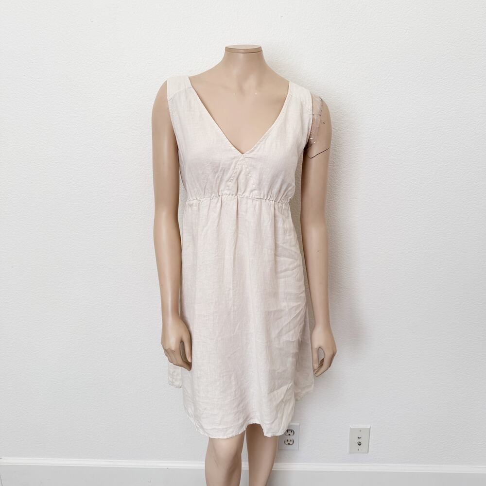 [United Colors of Benetton] Cream Sleeveless Linen A-Line Mini Dress Sz Large L